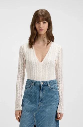 Bodysuit med broderad struktur och V-ringning