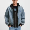 Bomberjacka i denim med jerseyfoder