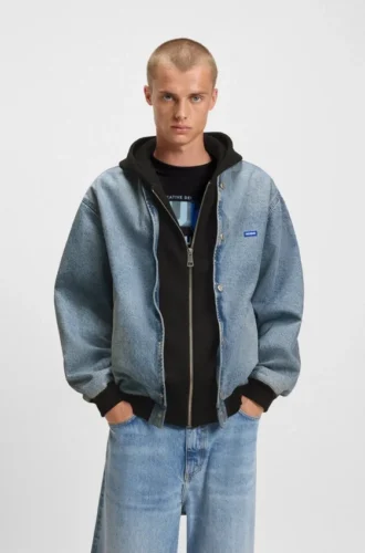 Bomberjacka i denim med jerseyfoder