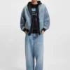 Bomberjacka i denim med jerseyfoder