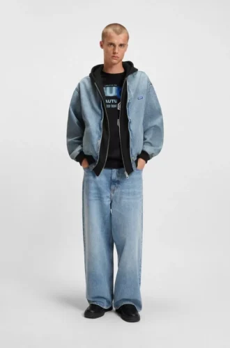 Bomberjacka i denim med jerseyfoder