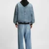 Bomberjacka i denim med jerseyfoder