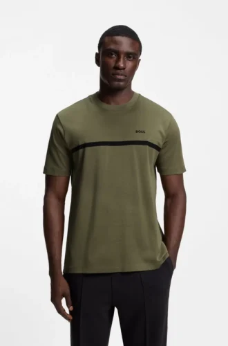 Bomullst-shirt med logotyp och rand