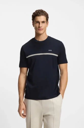 Bomullst-shirt med logotyp och rand