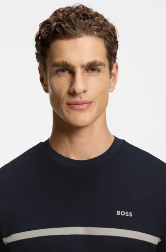 Bomullst-shirt med logotyp och rand