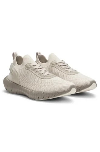 BOSS-MOTION-sneakers med stickat ovandel och läderdetaljer