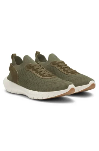BOSS-MOTION-sneakers med stickat ovandel och läderdetaljer