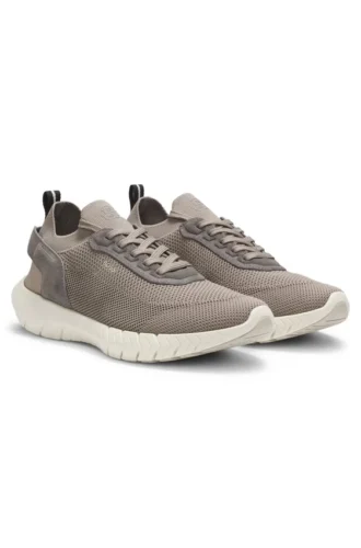 BOSS-MOTION-sneakers med stickat ovandel och läderdetaljer