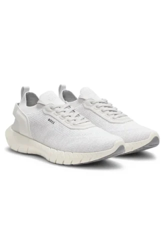 BOSS-MOTION-sneakers med stickat ovandel och läderdetaljer