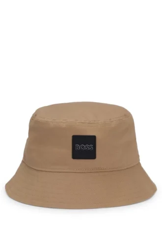 Bucket hat för barn med gummilogotyp i bomullstwill
