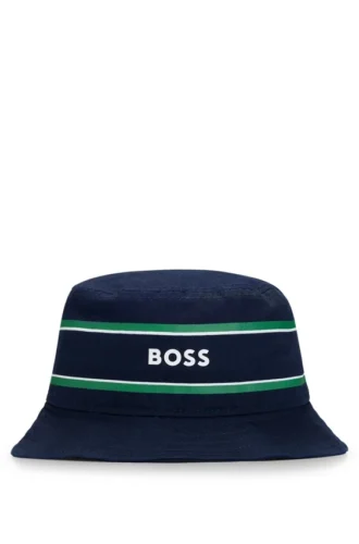 Buckethat i bomullstwill för barn med logotyp och ränder