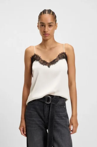 Camisole i satin med spetsdetaljer