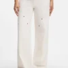 Ecrufärgade jeans med baggy-passform i styv denim