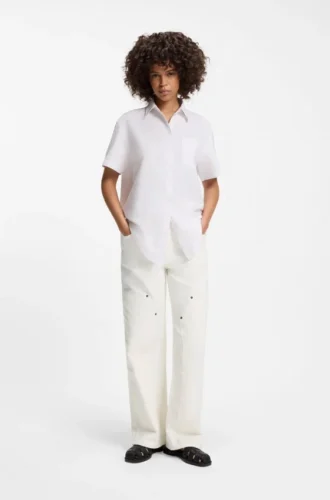 Ecrufärgade jeans med baggy-passform i styv denim