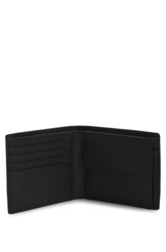 Fällbar plånbok i läder med kantband med staplat logo