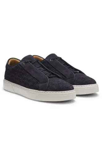 Gary-sneakers med ovandel i vävt mocka