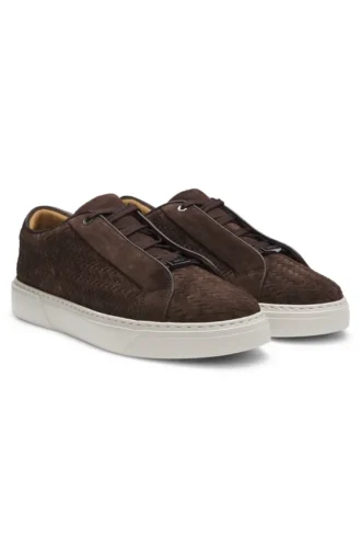 Gary-sneakers med ovandel i vävt mocka