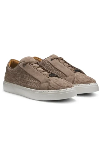 Gary-sneakers med ovandel i vävt mocka