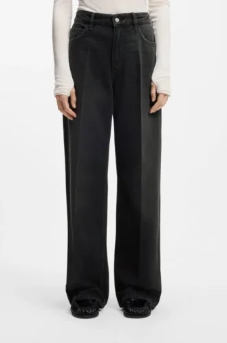 Grå boyfriend-passform jeans i styv denim