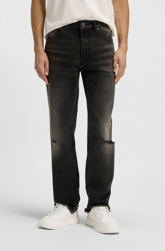 Gråa jeans i normal passform i slitna denim Gråa jeans i normal passform i slitna denim