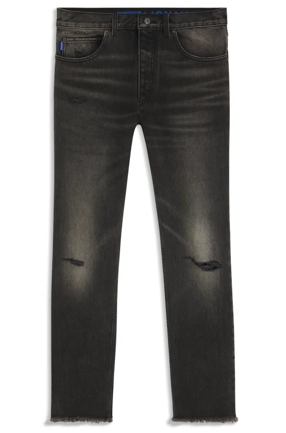 Gråa jeans i normal passform i slitna denim Gråa jeans i normal passform i slitna denim