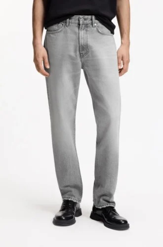 Gråa jeans med normal passform i stonewashed denim