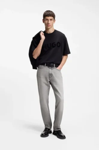 Gråa jeans med normal passform i stonewashed denim