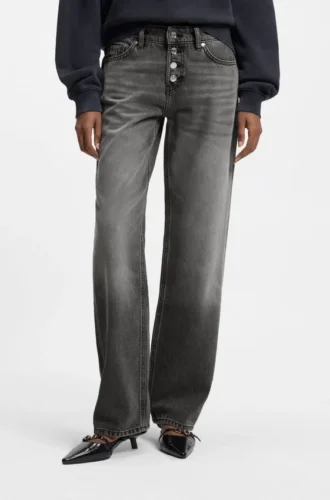Gråa jeans med rak passform i styv denim