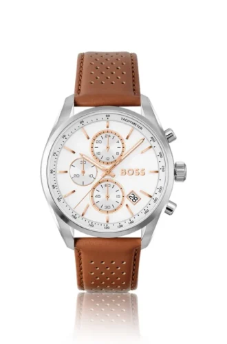 Grand Prix 44 kronografklocka med perforerat läderarmband