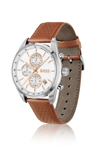 Grand Prix 44 kronografklocka med perforerat läderarmband