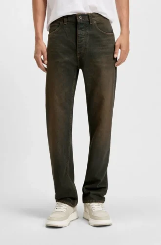 Gröna jeans i normal passform i styv denim