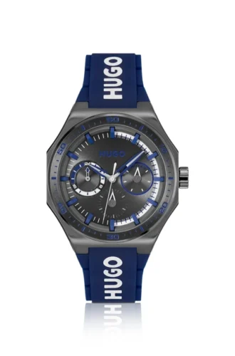 Gråpläterad klocka med silikonarmband med logotyp