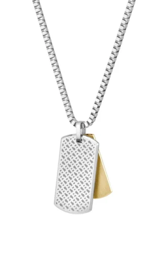 Halsband med boxkedja och hänge med dubbla märkesetiketter