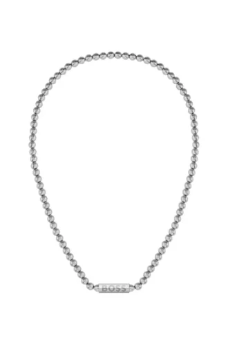 Halsband med pärlor i borstat rostfritt stål med åttkantig låsning
