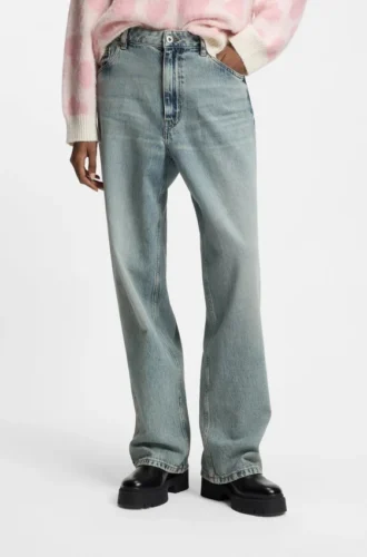 Havsblå jeans med lös passform i styv denim