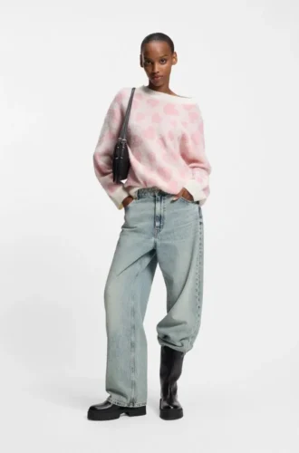 Havsblå jeans med lös passform i styv denim