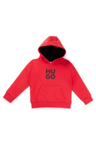 Hoodie för barn med staplade logotyper i bomullsblandning