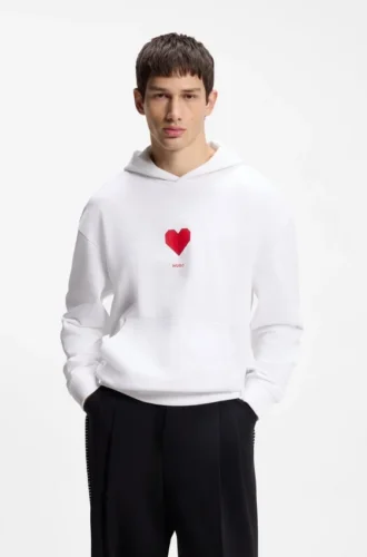 Hoodie i bomullsfrotté för alla kön med origami-hjärtmotiv