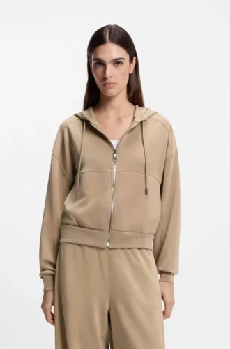 Hoodie med logobroderi och dragkedja i oversized-passform