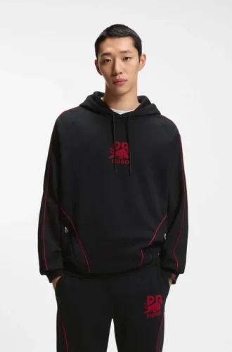 HUGO x RB-hoodie i stretchbomull med tjurmotiv