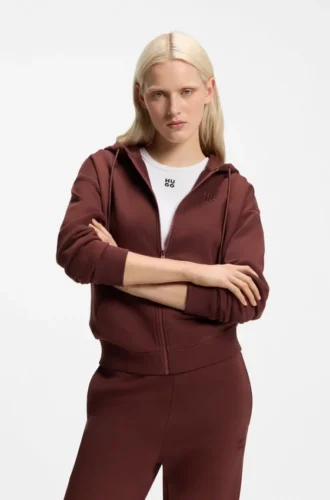 Huvtröja i bomullsfrotté med dragkedja och broderat logotypmönster