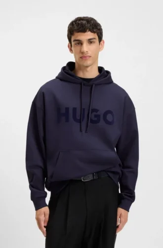 Huvtröja i bomullsfrotté med ton-i-ton-logotyp