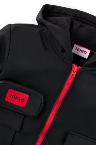 Huvtröja i stretchbomull med dragkedja och röd logotyp för barn