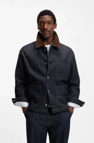 Indigo-denimjacka med kontrastkrage