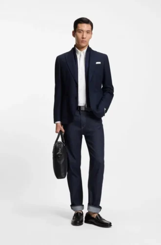 Indigo-färgade jeans med rak passform i stretchdenim