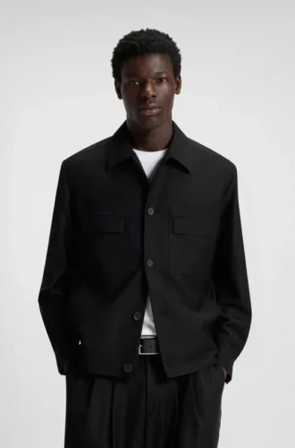 Jacka i slim fit i twill av ullblandning