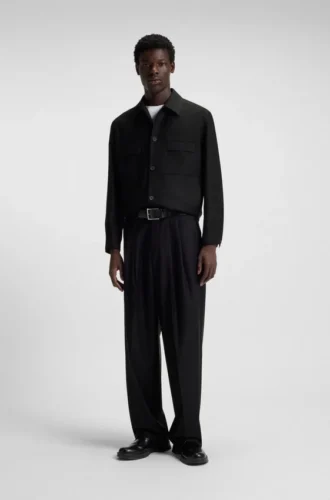 Jacka i slim fit i twill av ullblandning