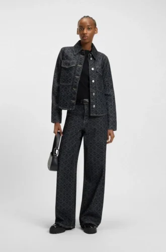 Jacka med geometriskt mönster i styv denim