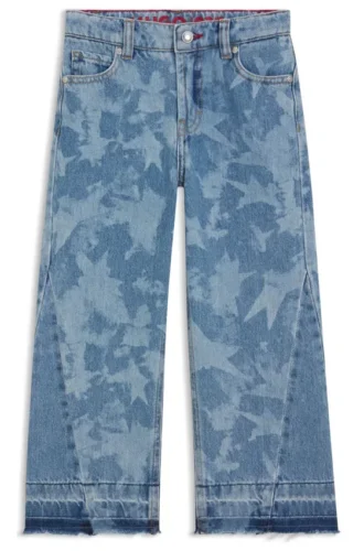 Jeans för barn i bomullsdenim med stjärntryck och avslappnad passform
