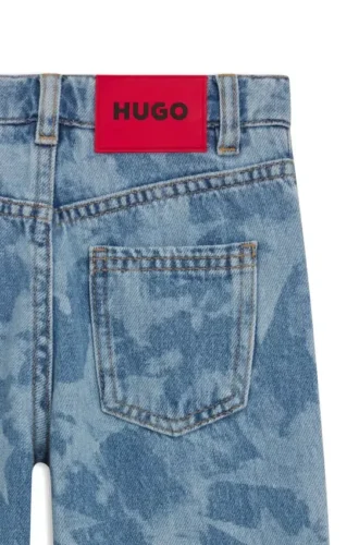 Jeans för barn i bomullsdenim med stjärntryck och avslappnad passform